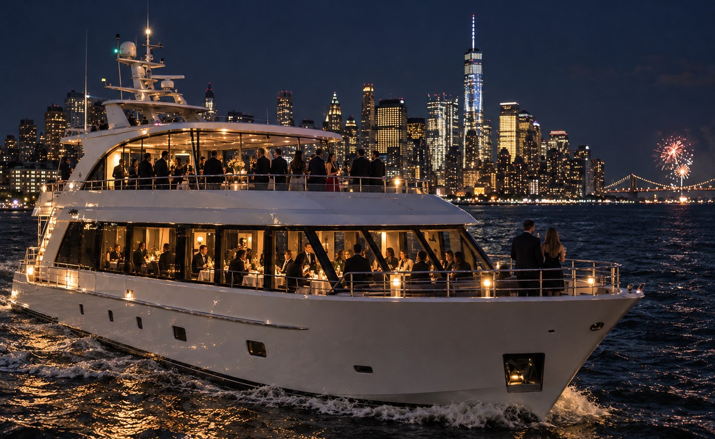 Premium NYC New Year's Eve yacht experience on New York Harbor