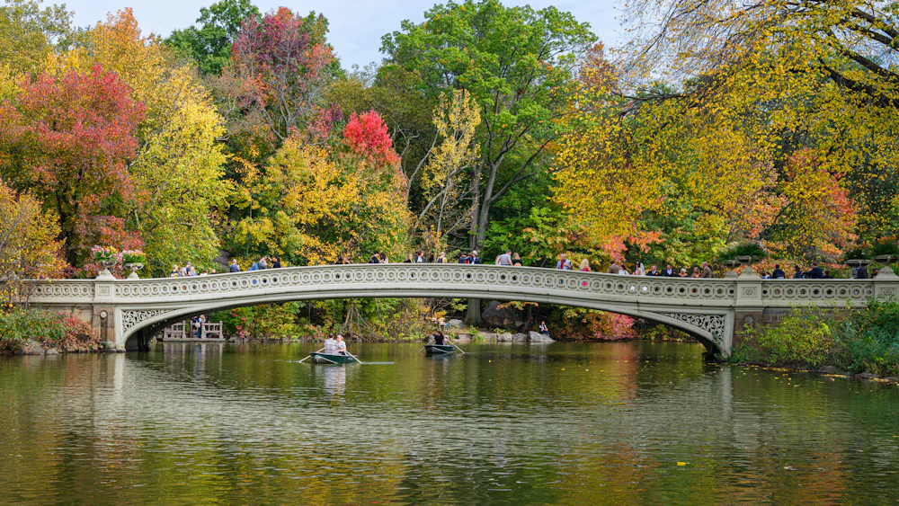 The scenic Bow Bridge in Central Park, New York City